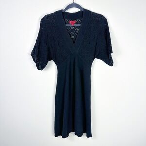 ELLE Womens Black Crochet Knit Sweater Dress Y2K Witchy Whimsigoth Goth Size M